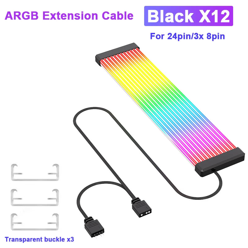 Zezzio ARGB Light Strip Neon Line PC Case Decoration 8Pin Graphics Card 24Pin Motherboard Luminous DIY RGB Computer Lamp Strip