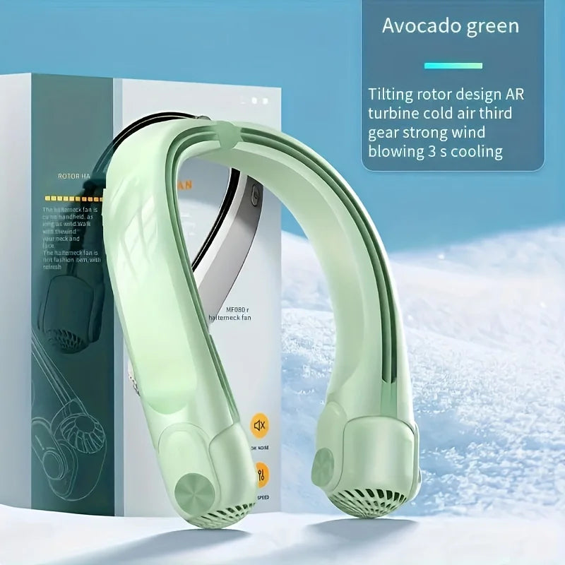 Portable neck mounted fan, USB charging, bladeless hanging neck portable fan with adjustable turbo fan, suitable for outdoor use