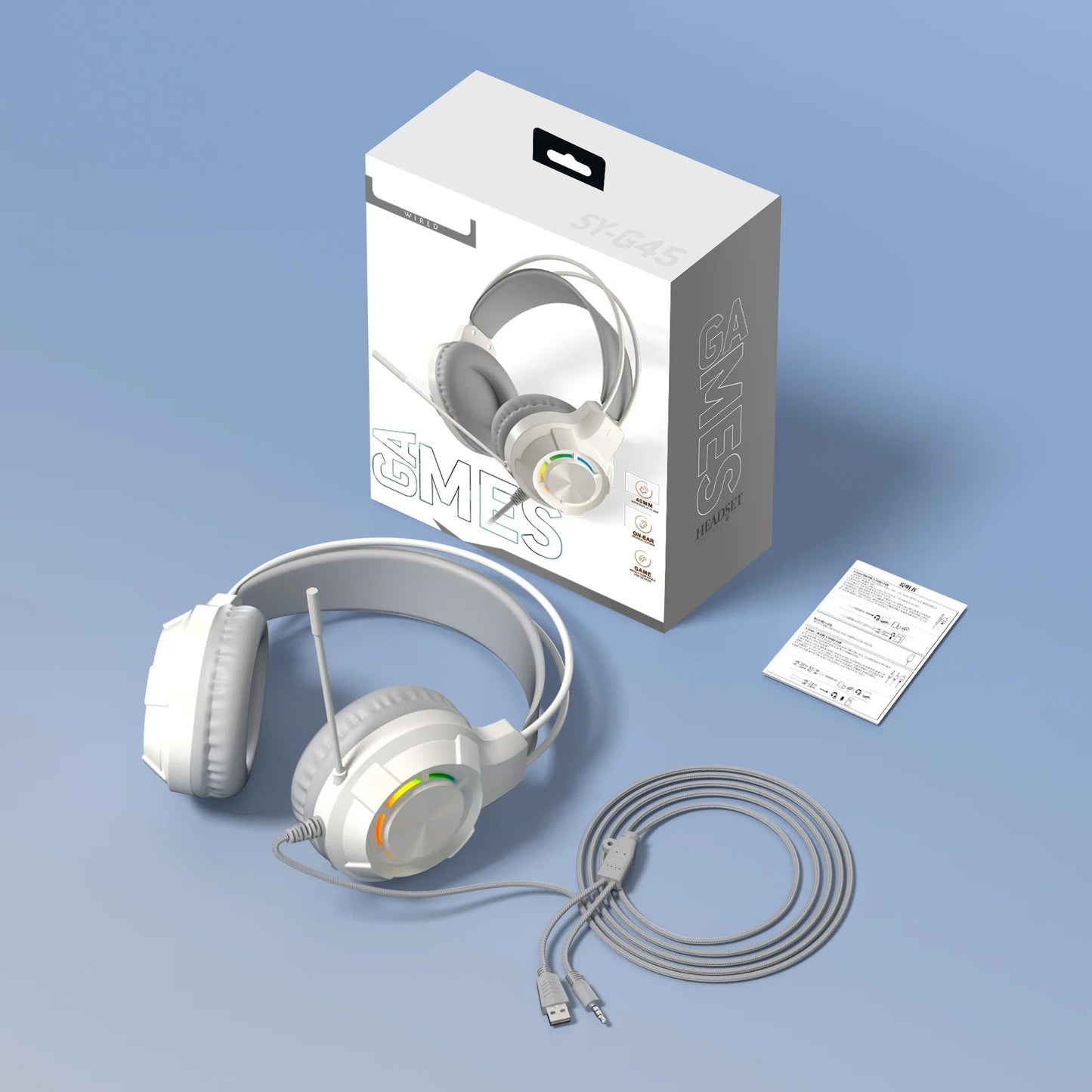 New Wired Gaming Headset with Mic for PUBG RGB Light Deep Bass Noise Reduction Compatible with Laptops Desktops 2 Color Options