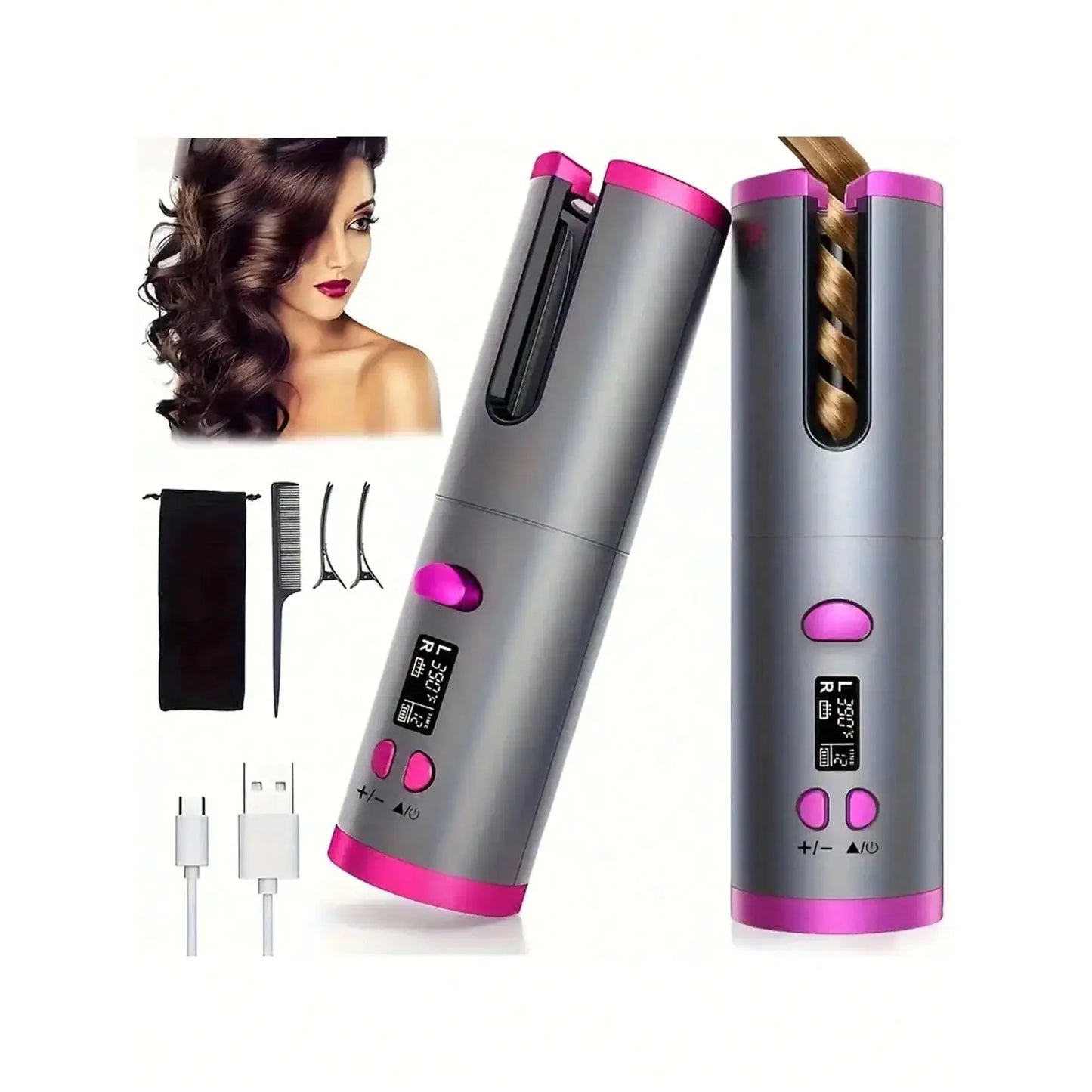 Cordless Automatic Hair Curler With Ceramic Rotating Barrel, 6 Temperature And Timer Settings, Portable And Rechargeable, Fast H