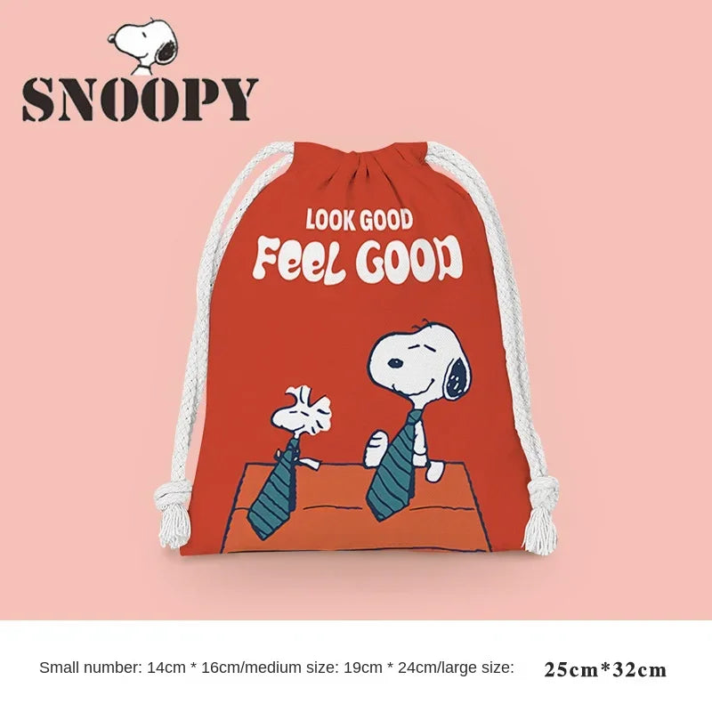 Snoopy Drawstring Bag Reusable Cotton Fabric Storage Bag Cartoon Toiletries Bag Jewelry Bag Candy Bag Gift Bag Party Decoration