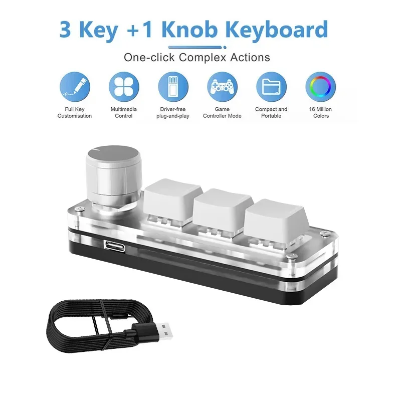 Mini USB Macro Mechanical Keyboard with 3 Keys 1 Knob RGB Gaming Custom Programming Switch Portable Keypads for Photoshop