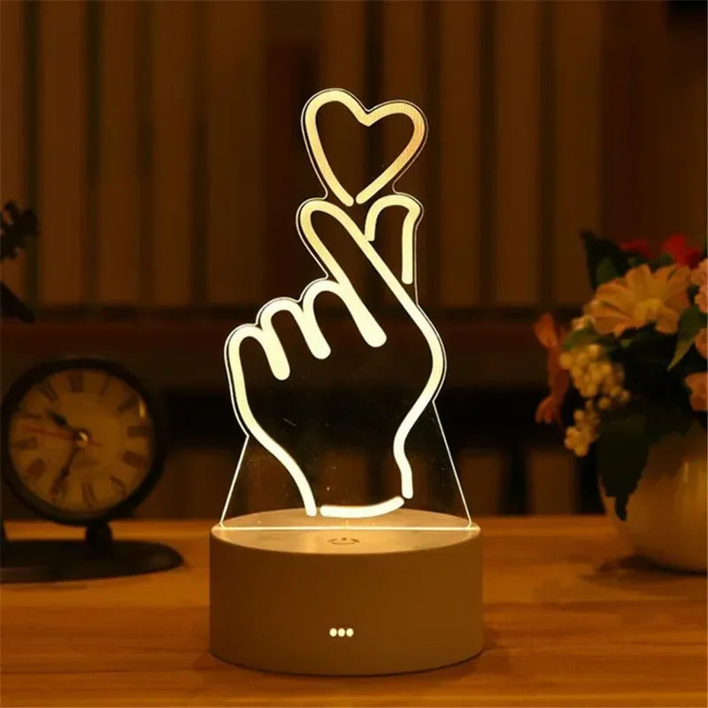 Romantic Love 3D Acrylic Neon Sign Led Lamp for Home Children's Night Lights Table Lamp Birthday Valentine's Day Bedside Lamp