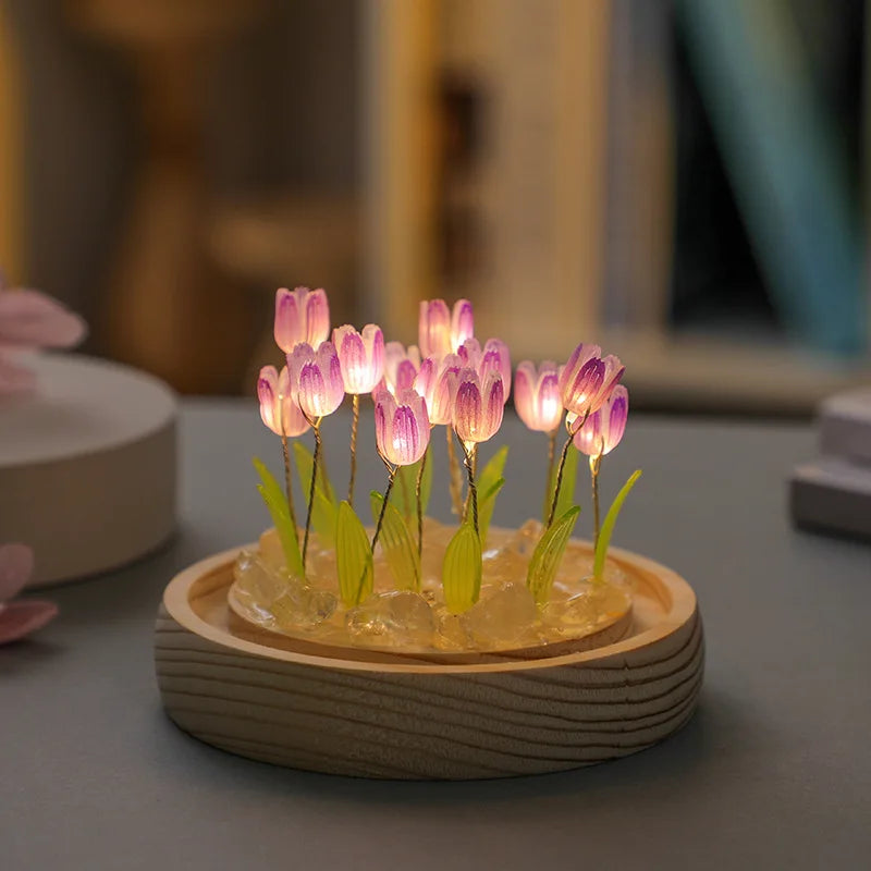 Gift Mini Tulip Night Light Crystal Glass Ball Lights Bedroom Ornaments Home Wedding Party Decoration Birthday Valentine's Day