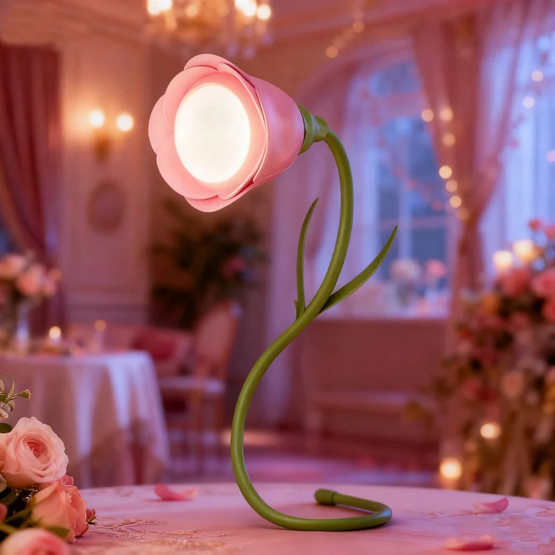 Rose Gift Light Flower Lamp 360° Flexible Portable USB Rechargeable Night Light Red Pink Rose Dimmable Adjustable Bed Light