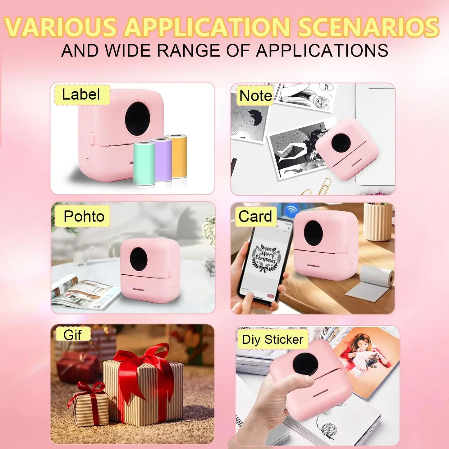 [Mini Portable Printer] Mini Portable Thermal Printer | 13 Rolls | Print Pictures, Photos, Labels, Text, To-Do Lists | 57*25mm