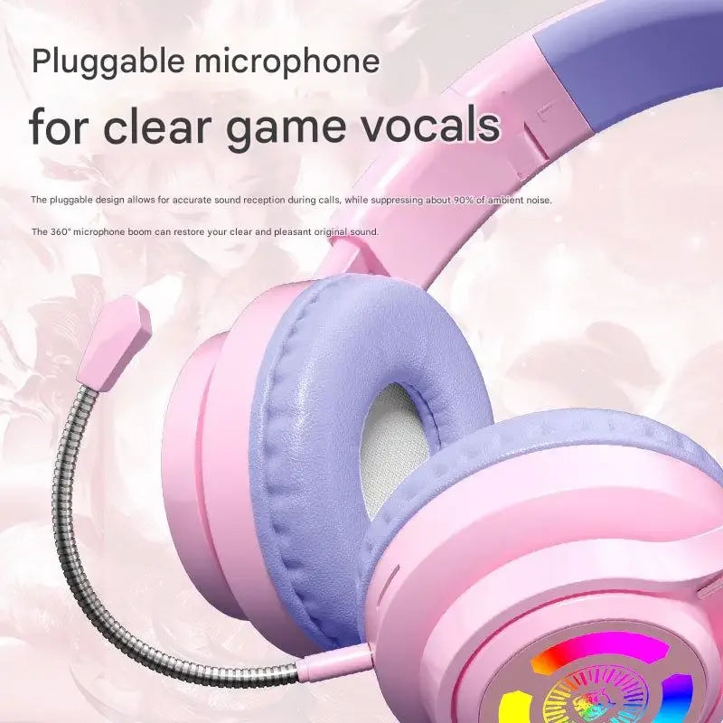 RGB Lighting Headphone For PC Computer iPad Cat Ear Gaming Headset Noise Reduction Headphones With Microphone Children Gift