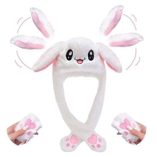 Rabbit Ear Hat Cute Cartoon Bunny Hat Ear Moving Kawaii  Bunny Ears Soft Plush Hat Cap Winter Hat for Fairy Birthday Gifts
