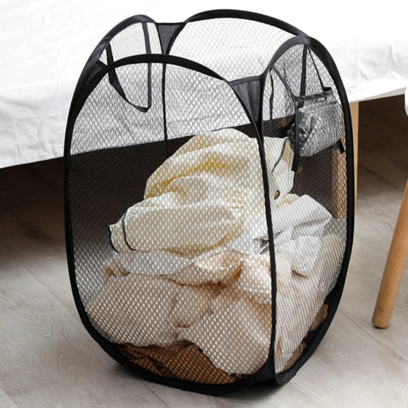 Foldable Mesh Laundry Basket Ventilated Collapsible Dirty Clothes Hamper Space Saving Storage Basket Portable Bathroom Organizer
