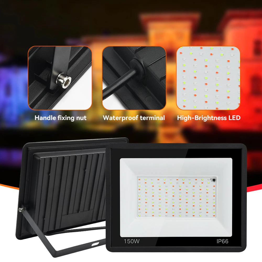 RGB Flood Light 100W 50W 30W 20W 10W RGB Reflector IP66 Waterproof LED Spotlight 220V Projector Lamp Outdoor Garden Lighting
