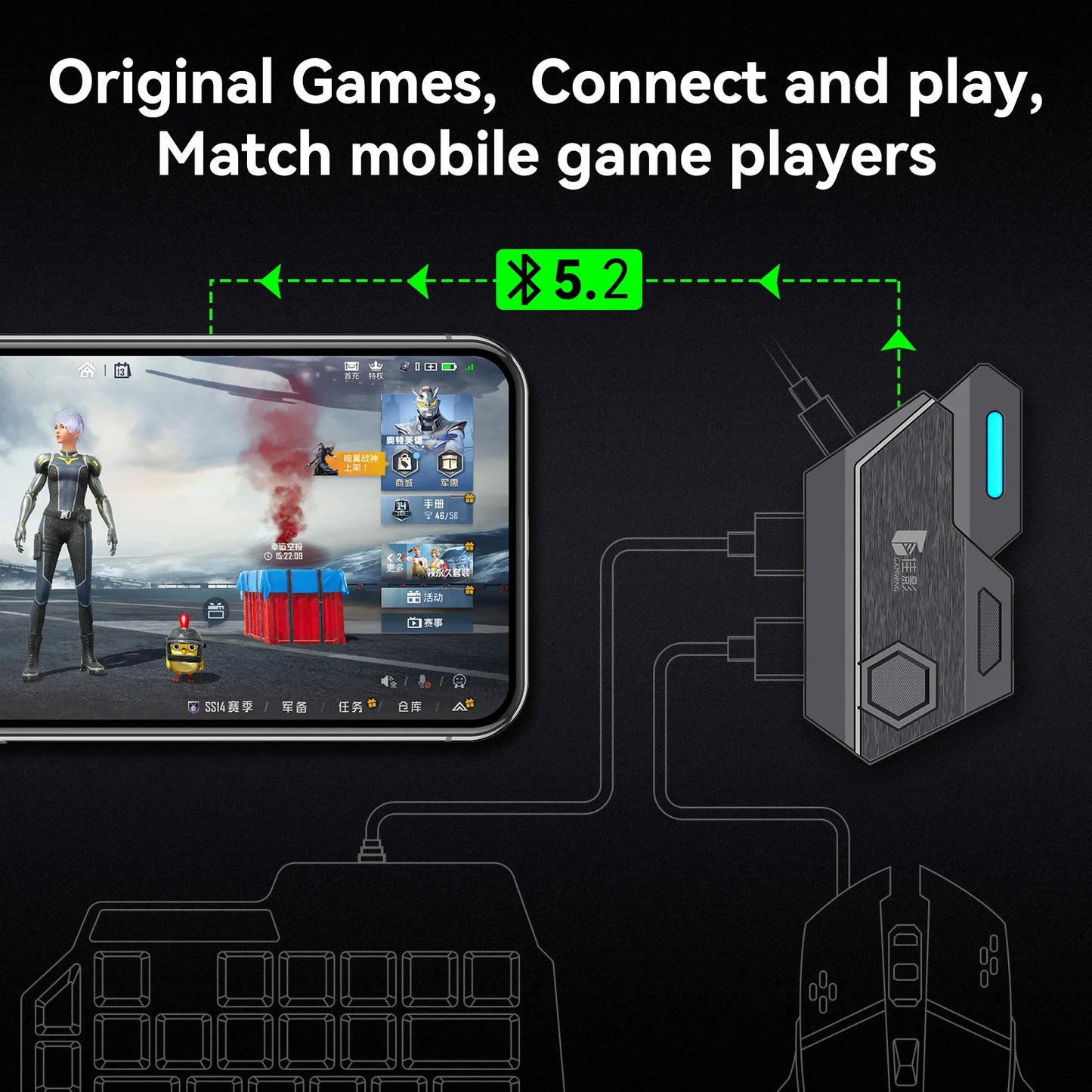 Kit Mobilador Gamer Kit Mobile Games Converter Keyboard Mouse 5 In 1 Kit One Hand Gaming Keyboard Adapter Controller PUBG Mix SE