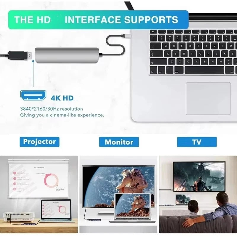 USB 3.0 Type-C Hub HDMI-compatible Adapter 4K Thunderbolt 3 USB C Hub 3.0 TF SD Reader Slot PD for MacBook Pro/Air/Huawei Mate
