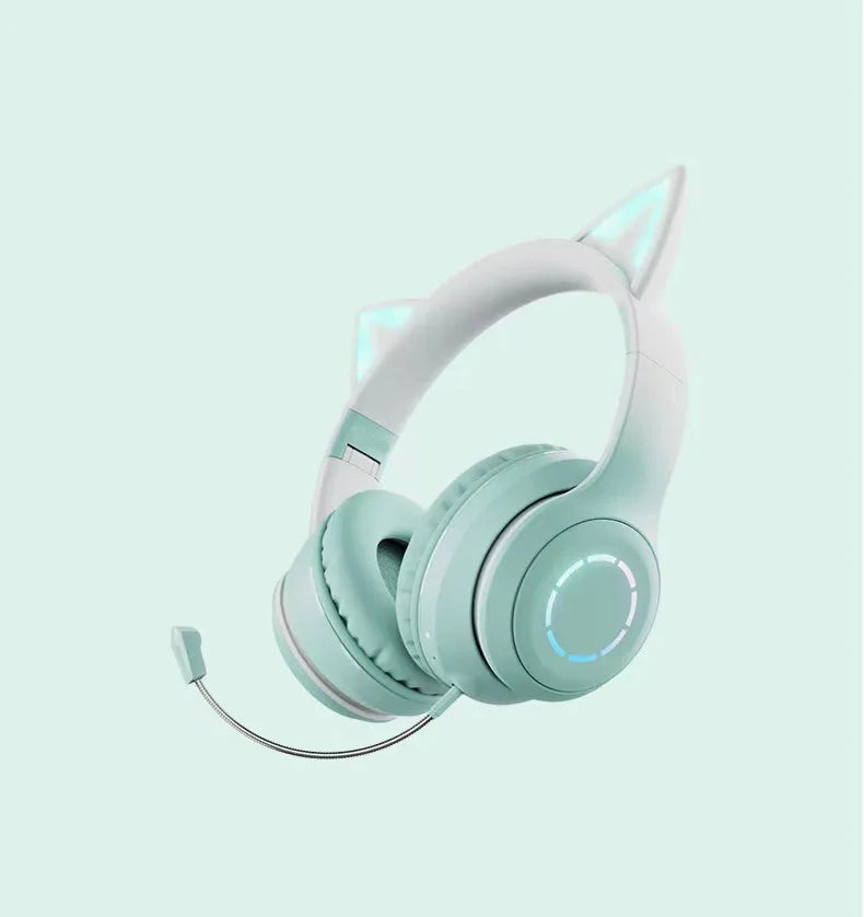 RGB Headset Gamer Girl Wireless Headphones Bluetooth Earphone With Microphone Cat Ear Gaming Earphones Stereo Helmet For Phone