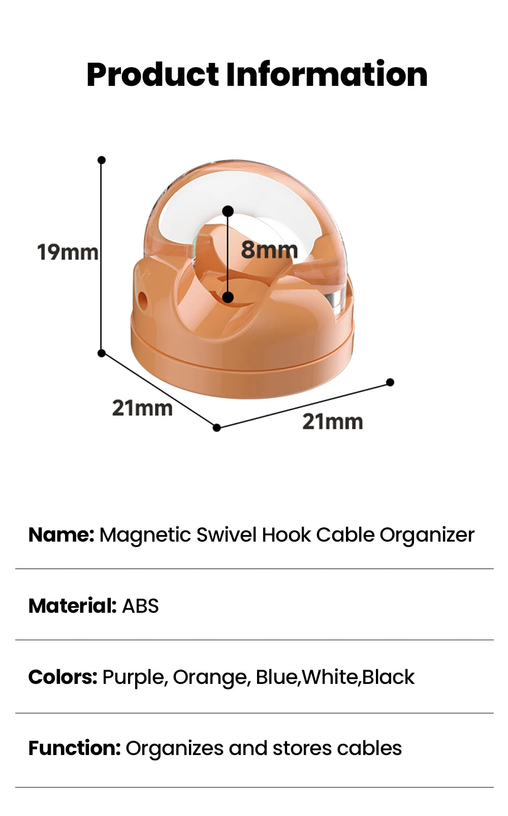 Magnetic Clip Cable Organizer Hook Smooth Adjustable Acrylic Universal Winder Under Desk Management Wire Keeper Cable