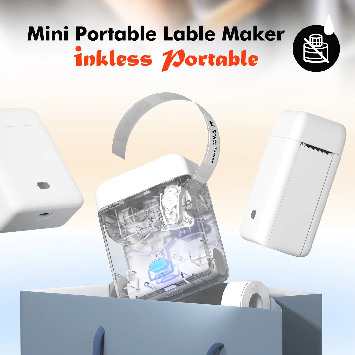 Mini Label Printer， Portable Thermal Printer ，Self-Adhesive Sticker Labeling Machine， Wireless Bluetooth，Inkless Printer