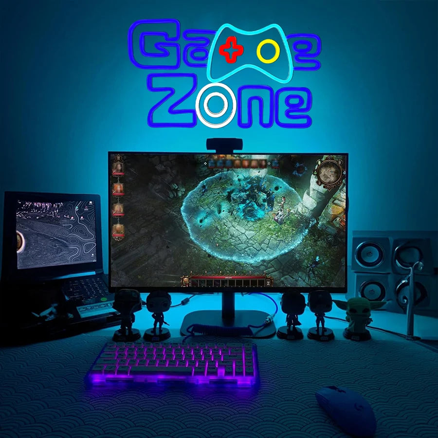 Game Zone Neon Sign, Gamepad Shaped LED Neon Sign for Gamer Room Decor, Game On Neon Sign for Boys Home Decor, 5V USB Powered