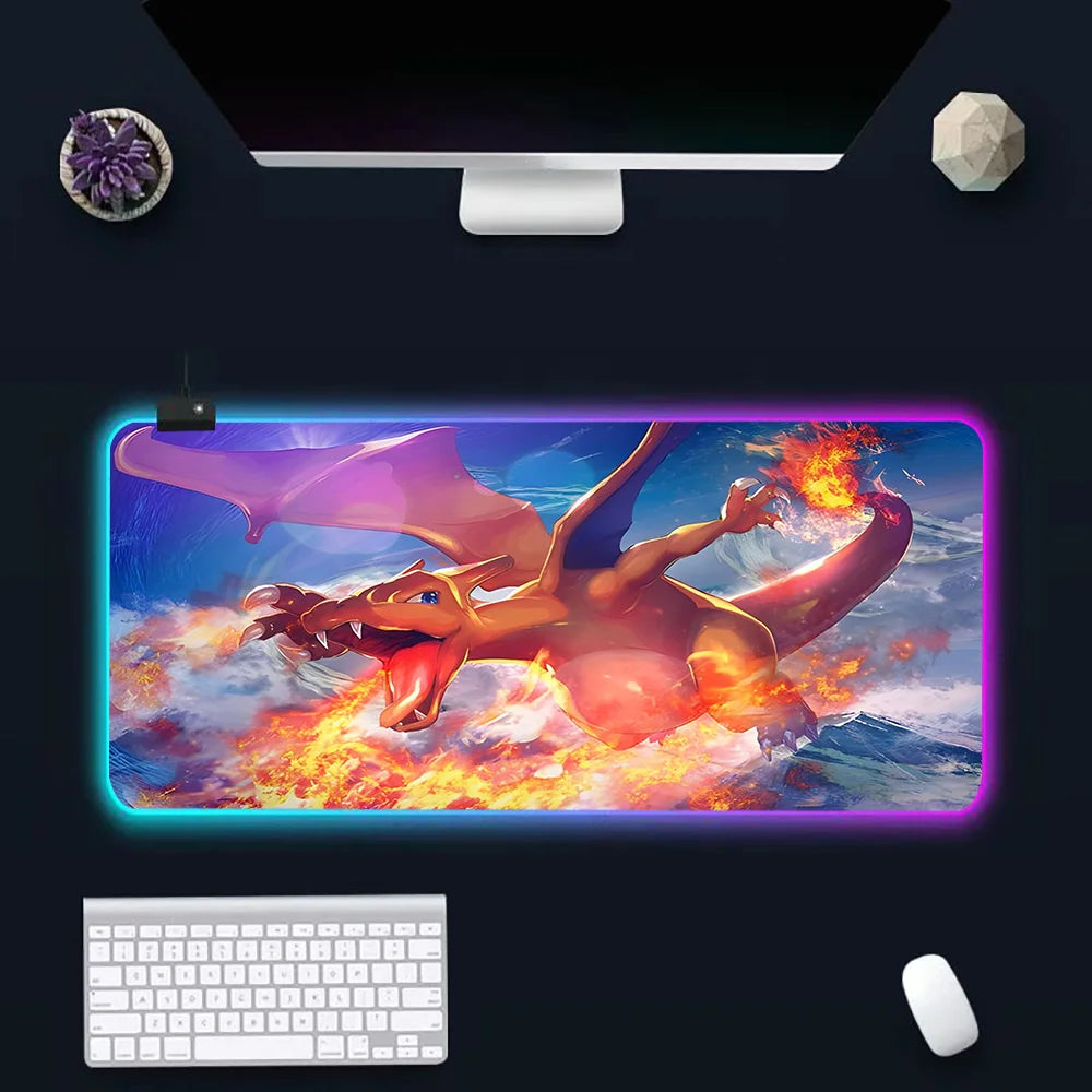 RGB Pc Gamer Keyboard Mouse Pad Mousepad LED Charizards Glowing Mouse Mats Rubber Gaming Computer Mausepad