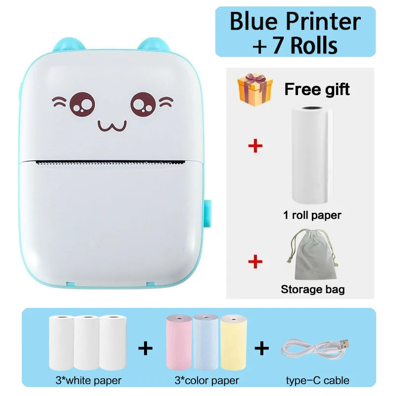 Mini Bluetooth Thermal Printer 200dpi for Labels, Photos, and Memo Printing - Portable with USB Cable