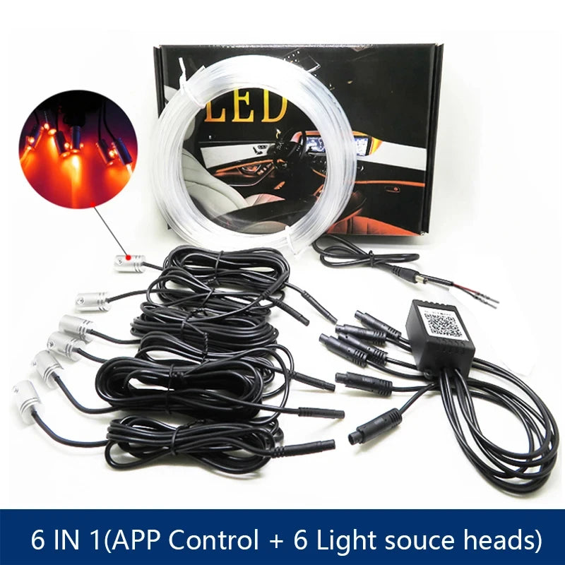 5 In 1 6 In 1  LED Car Atmosphere Light Cigarette USB 8M Interior RGB Flexible App Control Fiber Optic Strips Light with Remote