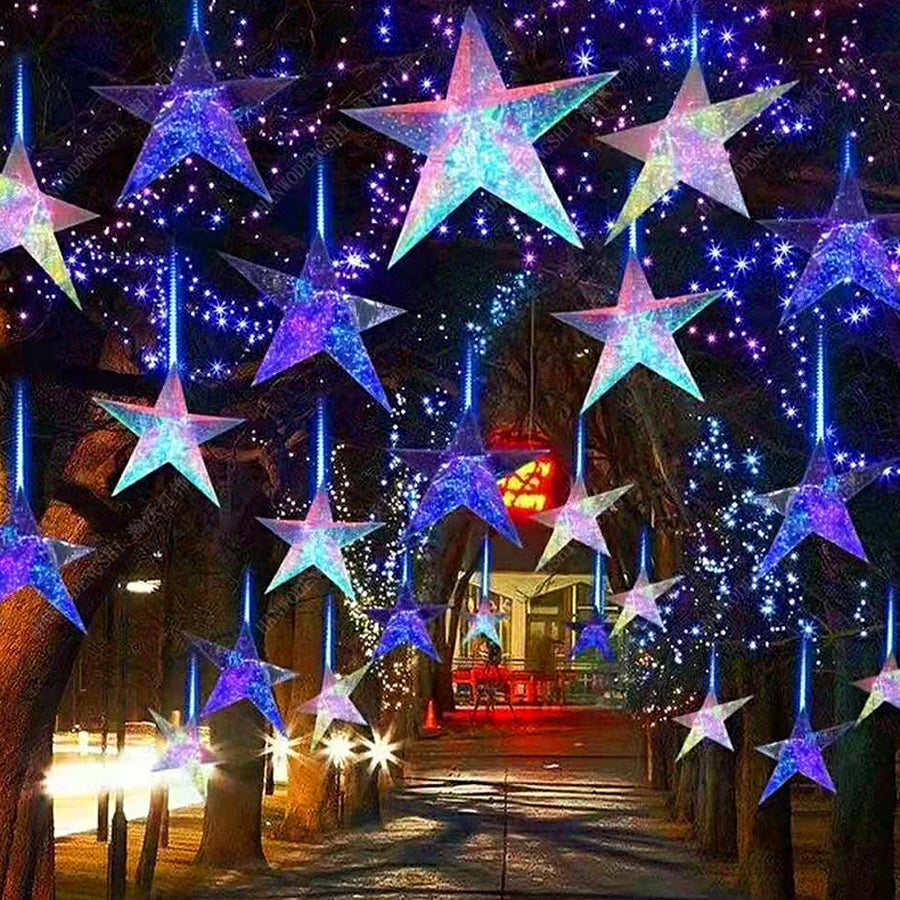Luminous Artificial LED Table Lamp Decorative Five-pointed Star Iridescent USB Hanging Party Xmas Indoor Ceiling Decoration