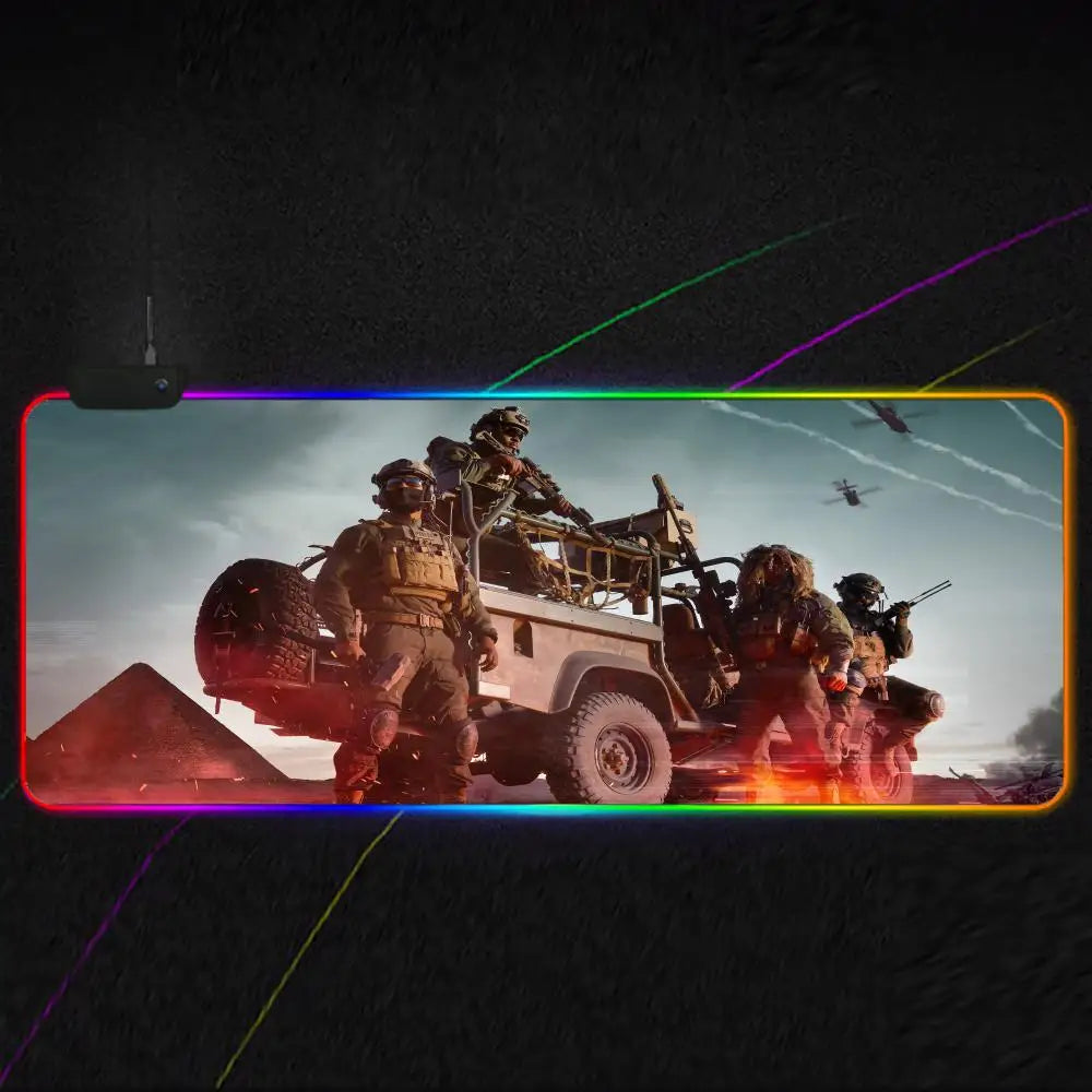 Cool Battlefield 6 Mouse Pad RGB Gaming Mouse Pad XXL, Extended Surface, Non-Slip, Smooth, LED Lights, Perfect Desk Mat