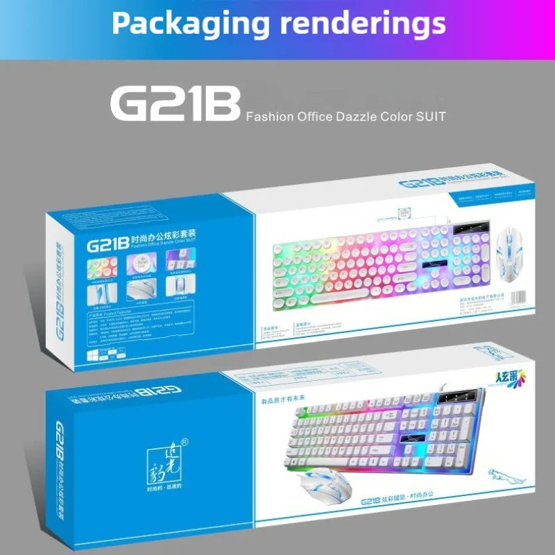 Gamer Keyboard And Mouse Combo Set RGB LED 104-Key Wired Gaming Keyboard Mouse Set for Notebook Laptop Desktop PC Tablet