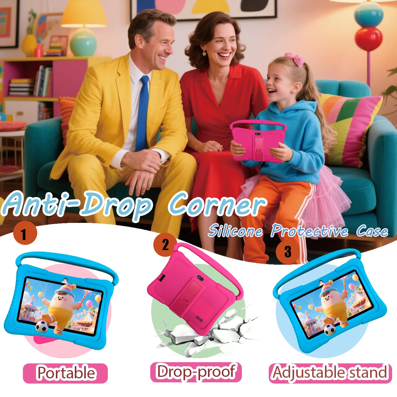 Kids Tablet 7 inch, Children Tablet with Parent Control,dual cameras, children's gifts for Christmas and birthday.Pink/Blue