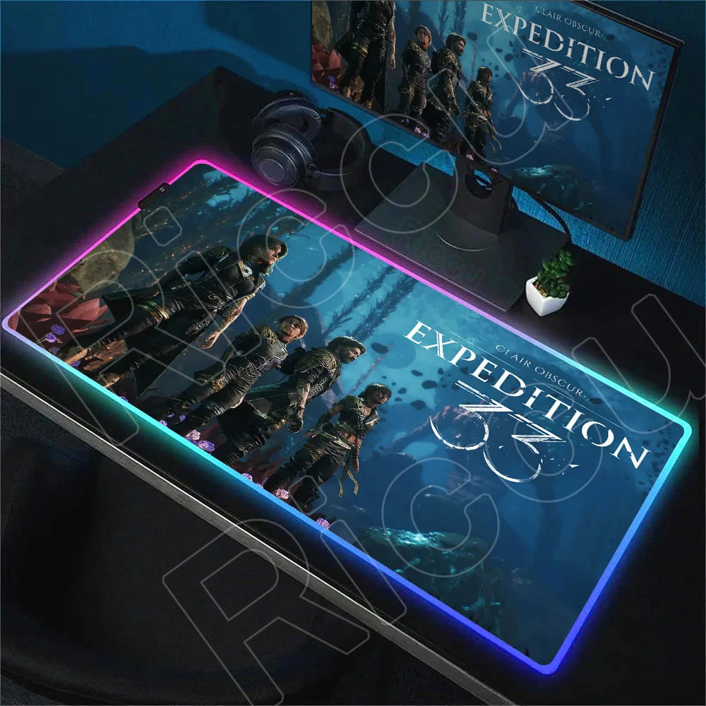 RGB Mousepad Hot Game Clair Obscur Expedition 33 Mouse Pad LED Luminescence Keyboard Deskmat Large Gamer Mice Rug With Backlight