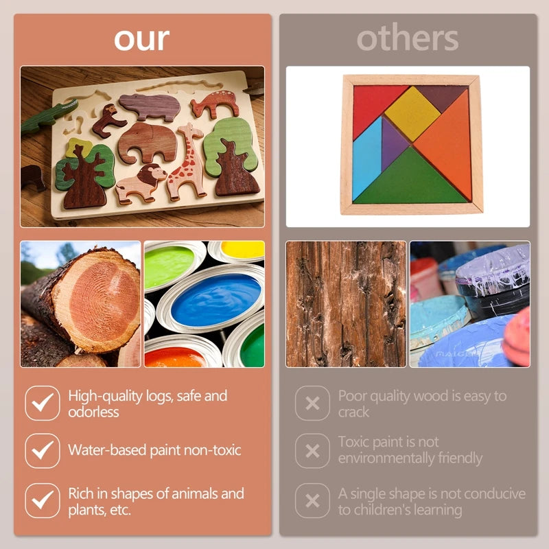 Baby Toys 3d Wooden Puzzle Forest Animals Jigsaw Puzzle Board Early Educational Montessori Wooden Toys for Children Gifts