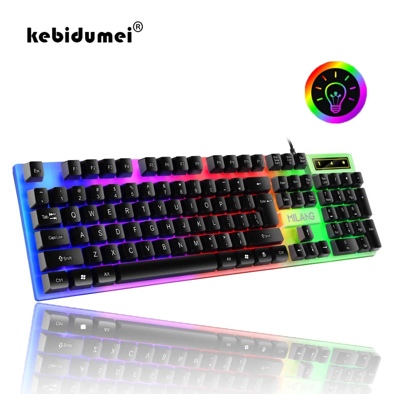 RGB Gaming Keyboard 104 Keys Mechanical Keyboard USB Wired Keyboard Seven Color Lights Keyboard for Computer Laptop PC Gamer
