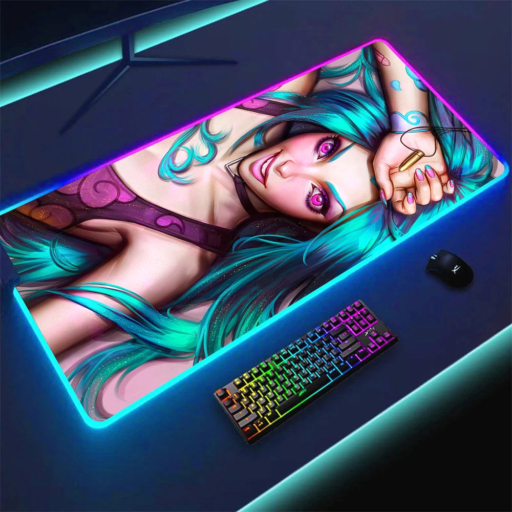 JINX VI RGB Gaming Mouse Pad 900x400mm Anime Arcane Mats League of Legends Gamer Carpet Rug LOL Large Keyboard LED Cool Desk Mat