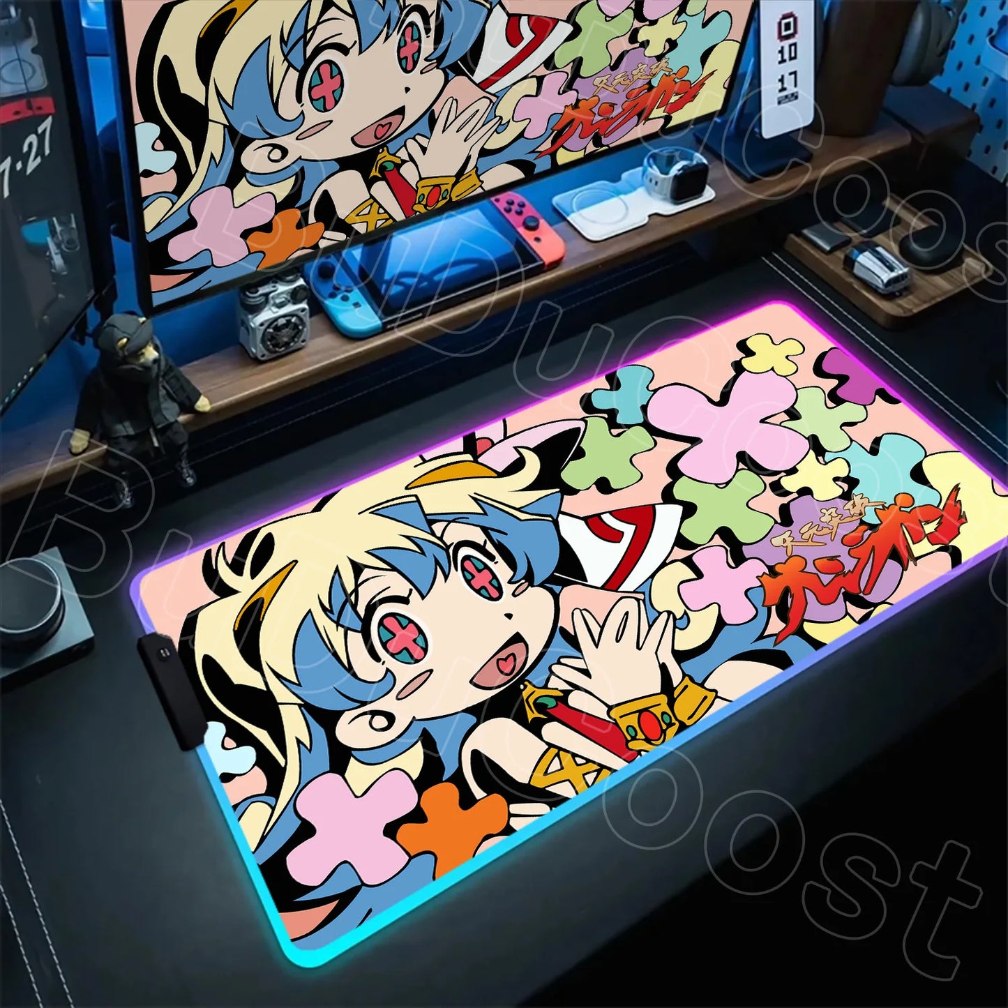 RGB Mouse Pad Tengen Toppa Gurren Lagann XXL Gaming Mousepad LED Luminous Gamer Mouse Mats Natural Rubber Table Pad With Backlit