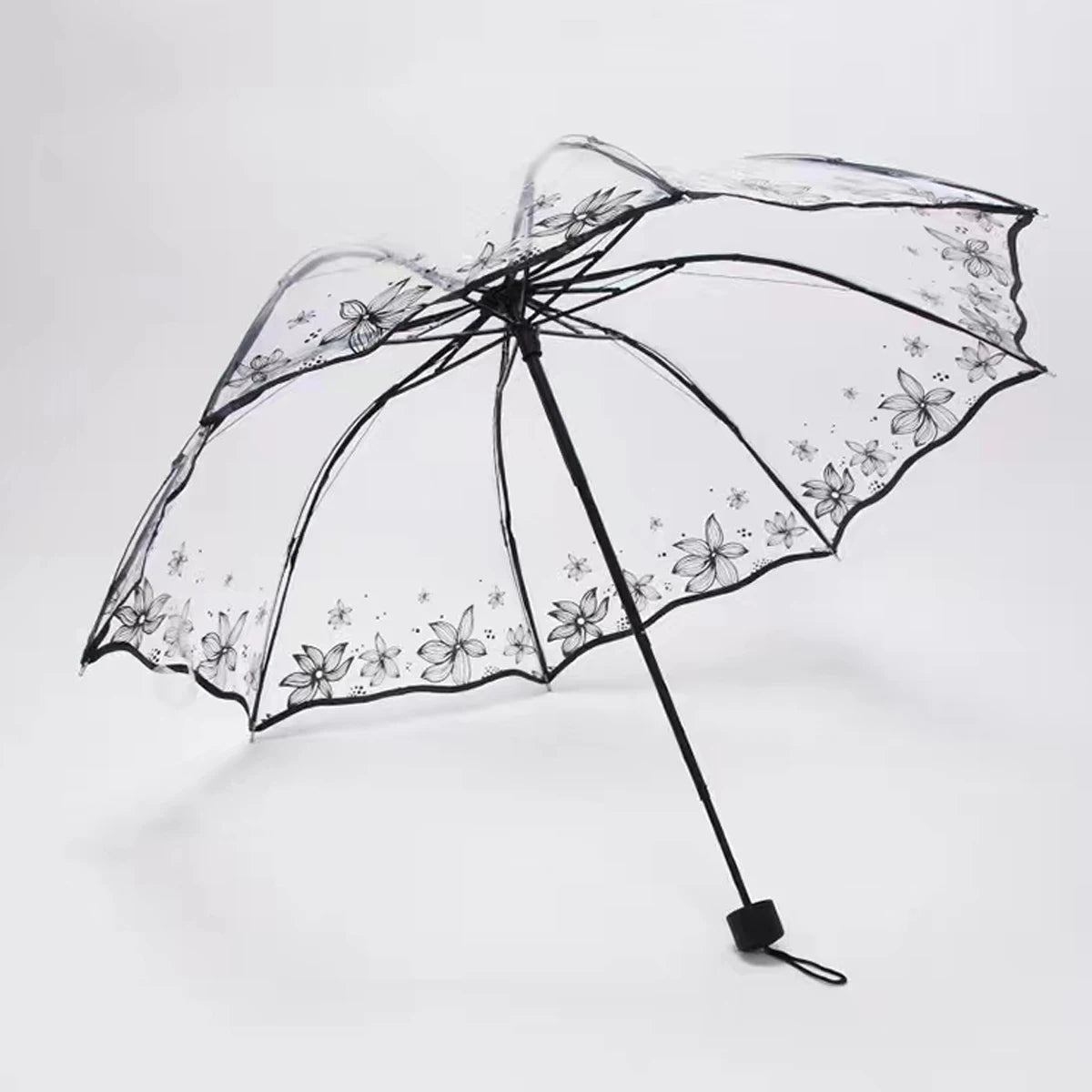 1pc Foldable Sun Manual Umbrella, Cute Clear Romantic Umbrella WithFlower Pattern Foldable Manual Umbrella, Cute Clear Outdoor U