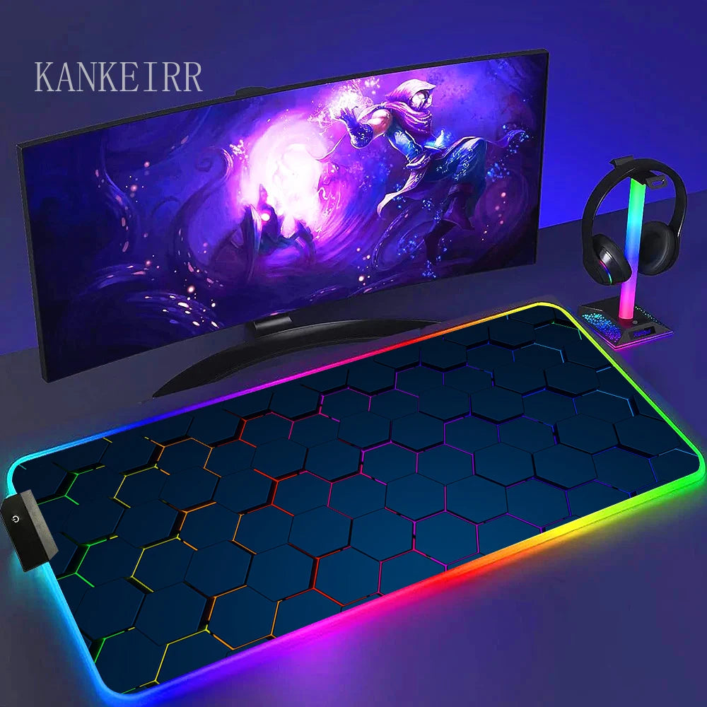 Geometry Large RGB Gamer Mousepad With Backlight Mouse Mat Gaming Mousepads LED Keyboard Mats Luminous Desk Pads Mouse Pad PC