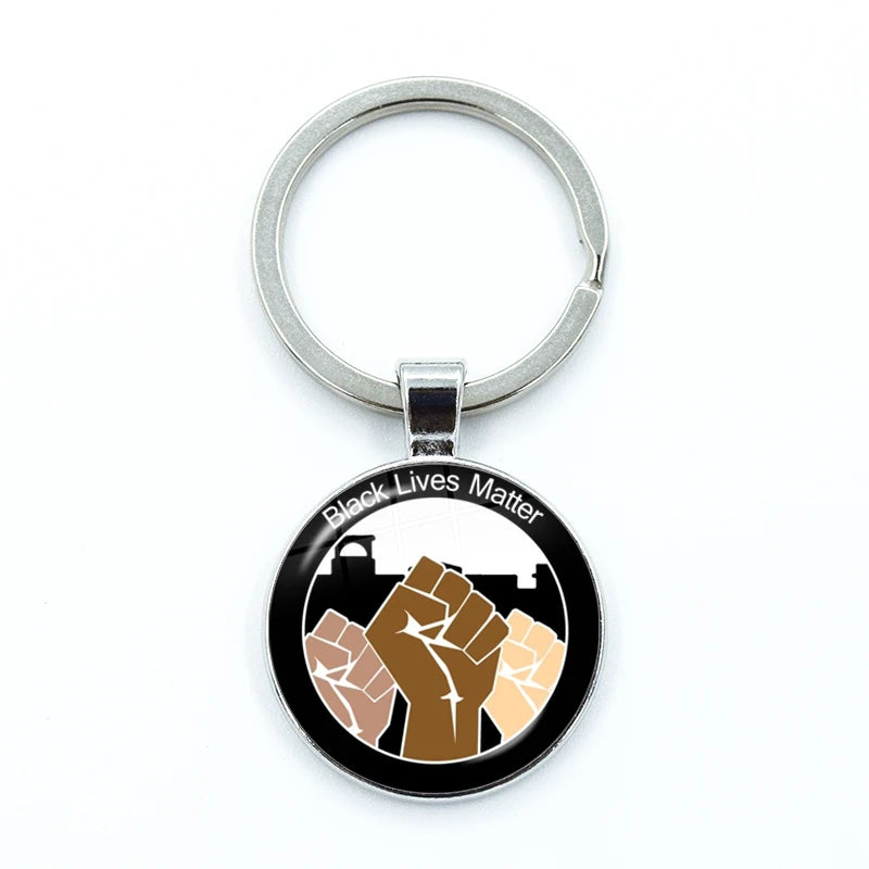 I CAN'T BREATHE George Floyd Keychain American Protest Black Lives Matter Glass KeyRing Bag Car Key Chain Holder Charms Jewelry
