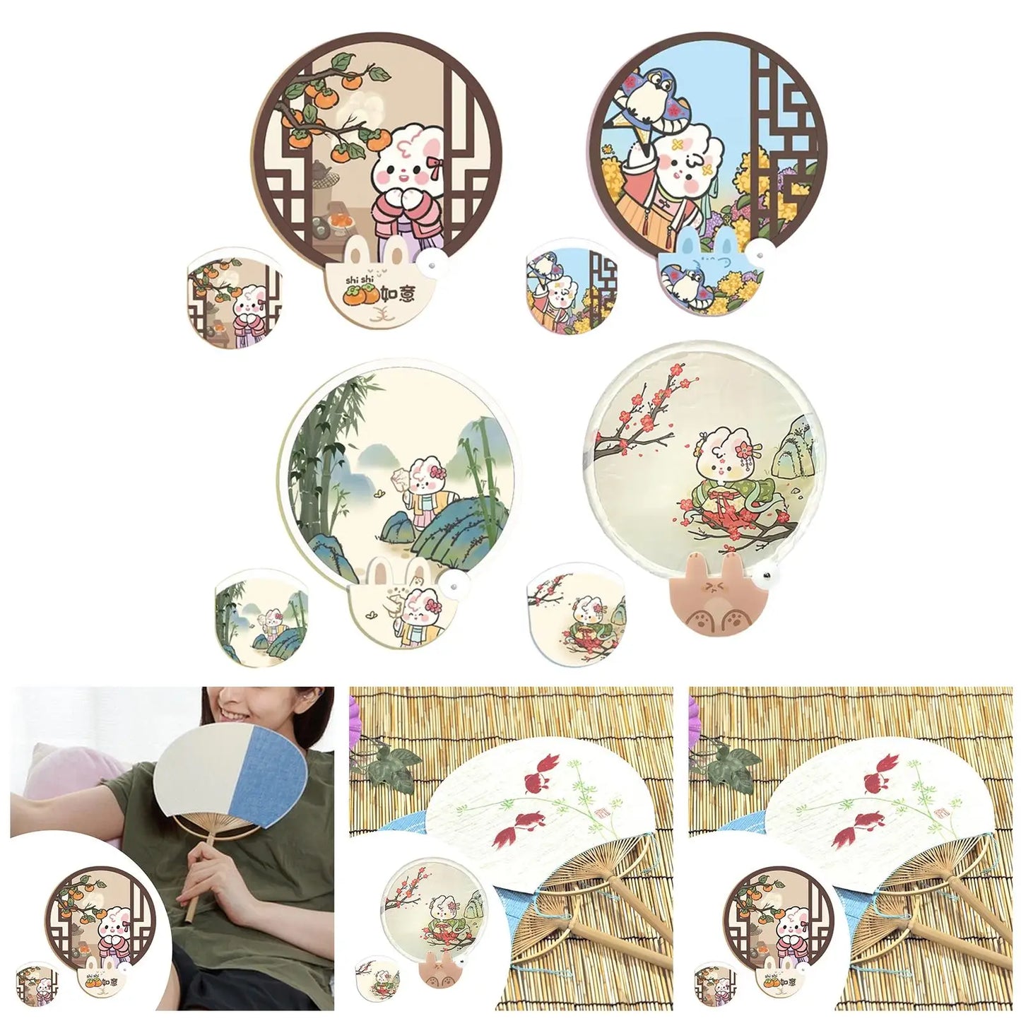Foldable Fan Wear Resistant Photo Prop Waterproof Lovely Round Folding Fan for Wedding Party Favors Summer Outdoor Activity