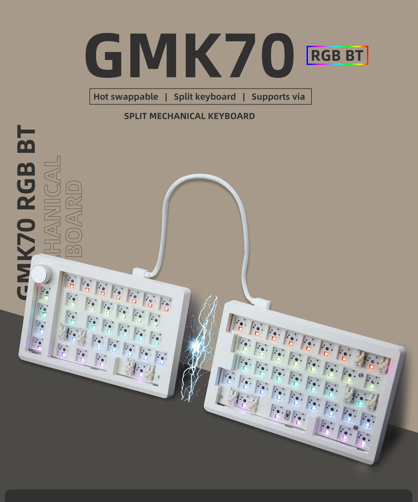 GMK70 Split Type Customized Gaming Mechanical Keyboard Kit Hot swappable Gasket Customized Ergonomic Keyboard Supports QMK/VIA