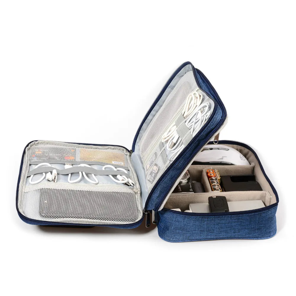 Cable Organizer Bag Travel Electronic Accessories Carrying Case Bag Three-Layer for iPad Mini Kindle Hard Drives USB Charger