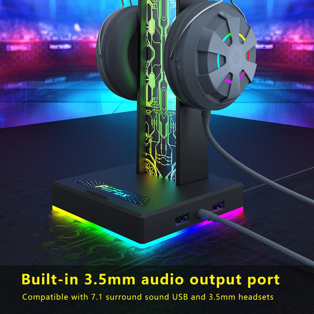 Desktop Gaming Headset Hanger Bracket RGB Headphone Holder Stand with 2 USB Charger Ports Earphone Rack For PUBG Computer Gamer