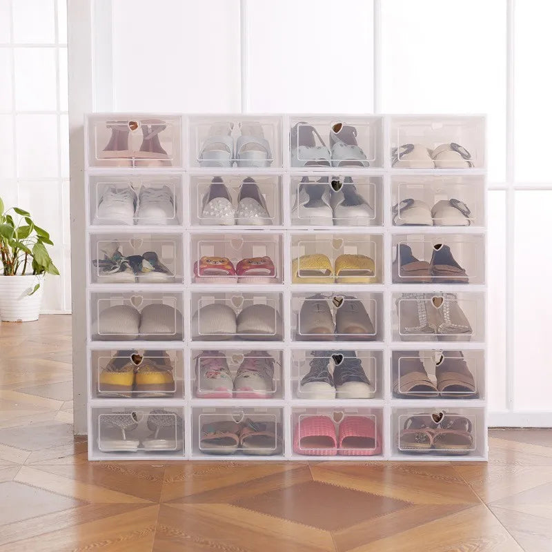 6/12PCS Stackable Shoe Box With Flip Door - Suitable For Family Dormitory, Space Saving Transparent Storage Box