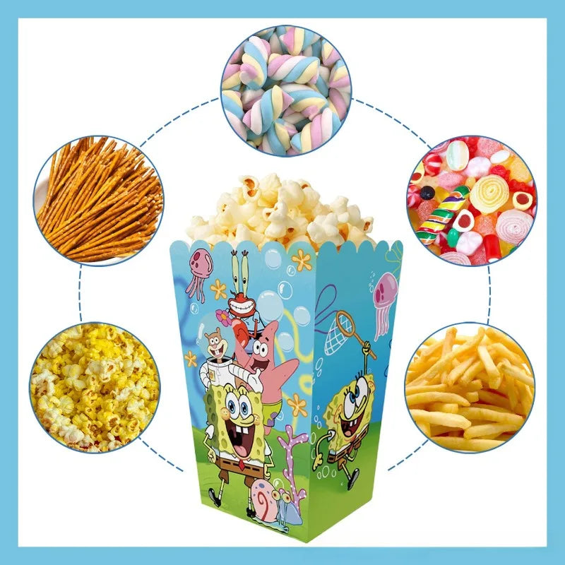 12Pcs SpongeBob Popcorn Box for Party Supplies Dessert Storage Box Movie Theater Popcorn Snack Boxes Birthday Party Supplies