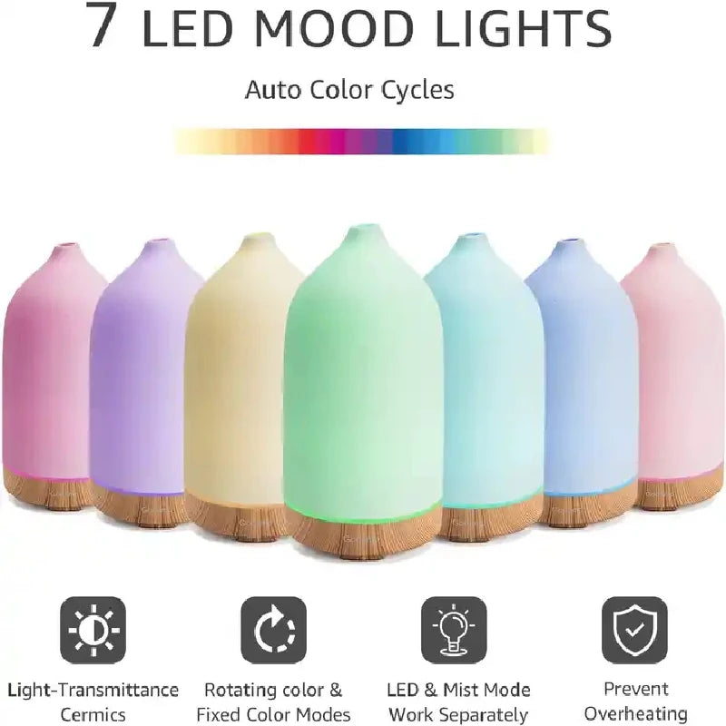 Ceramic Diffuser 100ML  Essential Oil Diffuser  Air Humidifier  With 7 LED  Ultrasonic Aromatherapy Diffusers for Home
