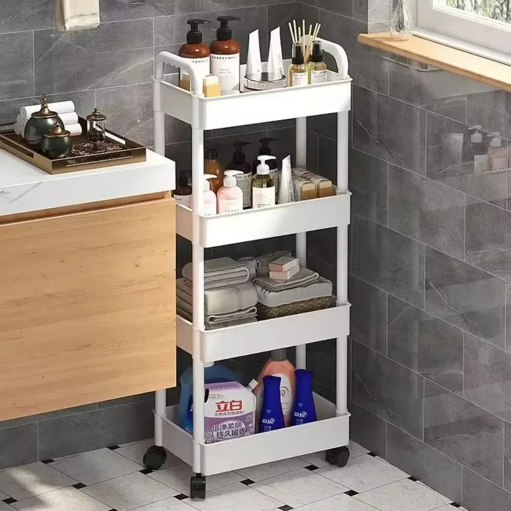 Kitchen Storage Trolley Mobile Bathroom Gap Shelf Rotatable Toys Shelves Snacks Organizer Rack Large Capacity Bookshelf Cart