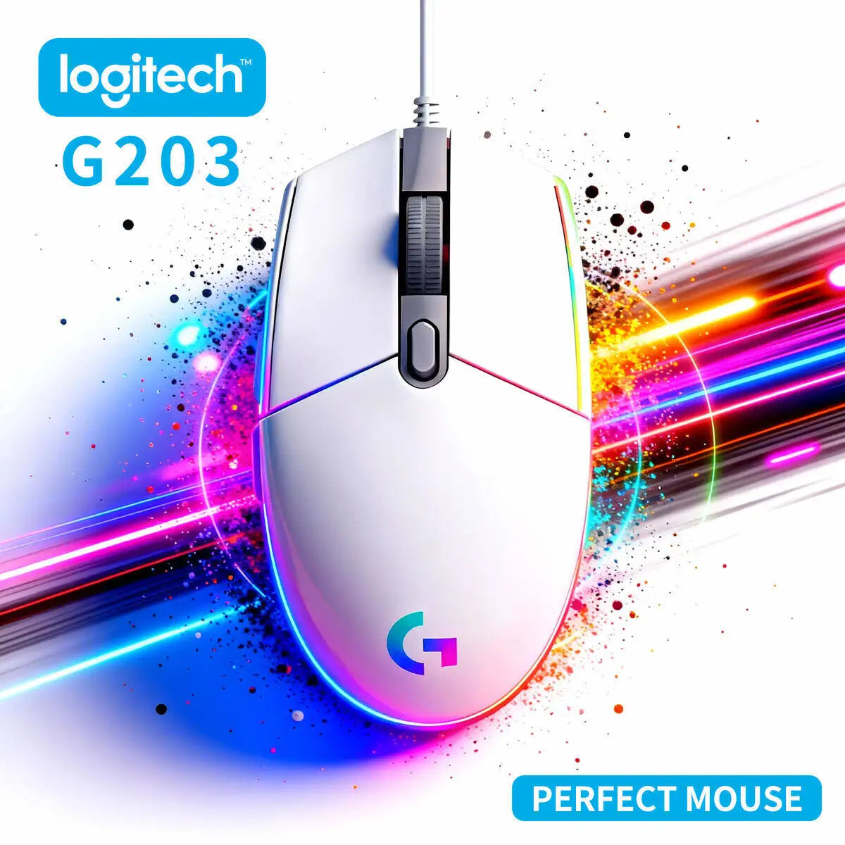 Official Logitech G203 Mouse for Gaming, Lightsync RGB with 3 Zones, 25G Acceleration, 200 IPS Tracking Speed