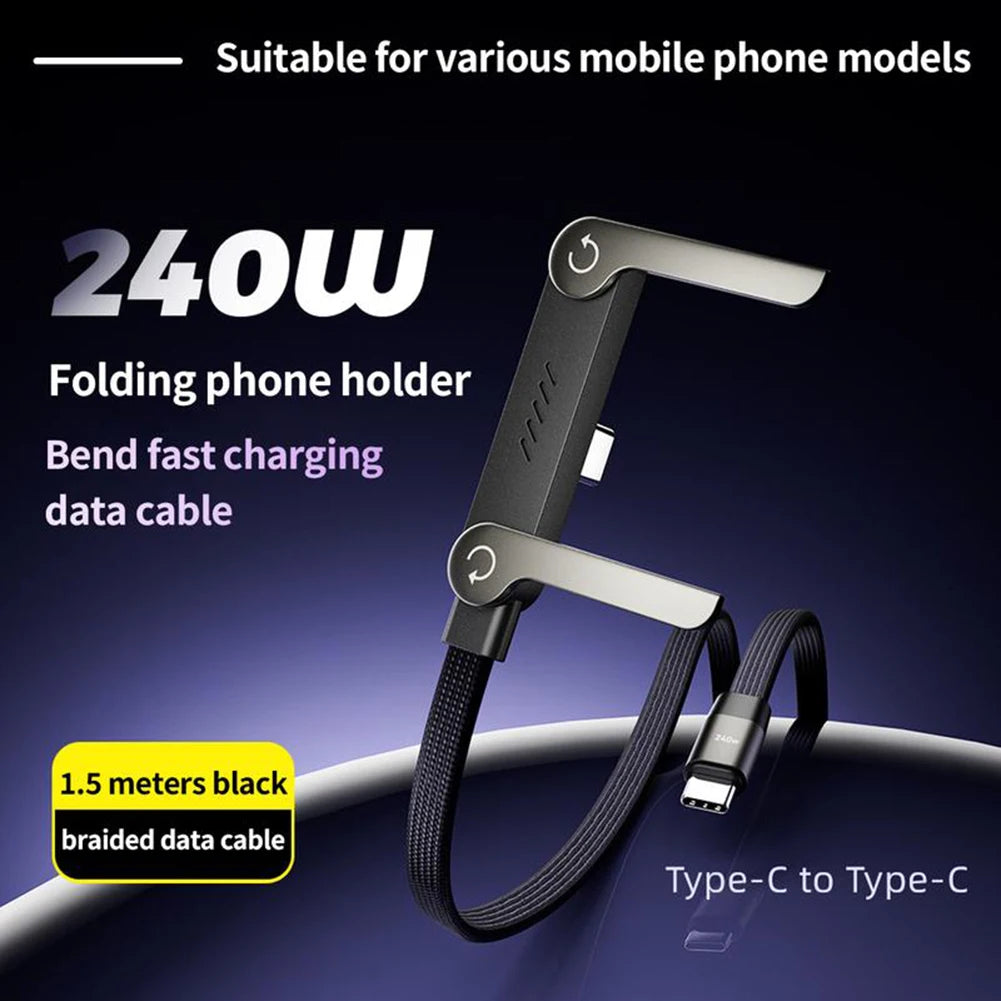 Phone Charger 2 in 1 Invisibles Holder Charger Cable 240w Fast Charging Cord with Built-in Phone Stand