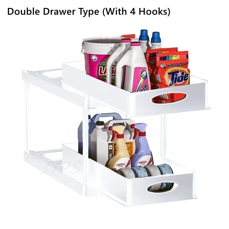 kitchen Organizer Under Sink Organizer Sliding Drawer Storage Rack 2 Tier Organizer Storage Multipurpose Holder Rack for Kitchen