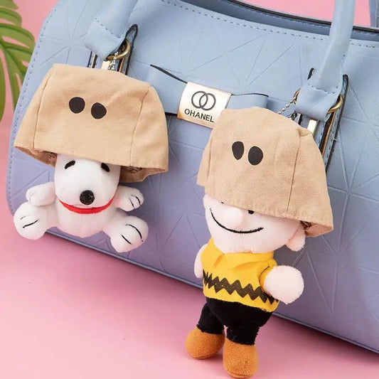 Snoopy Charlie Plush Doll Anime Doll Face Masked Keychain with Hood Plush Doll Pendant Cartoon Cute Children Birthday Toy Gift