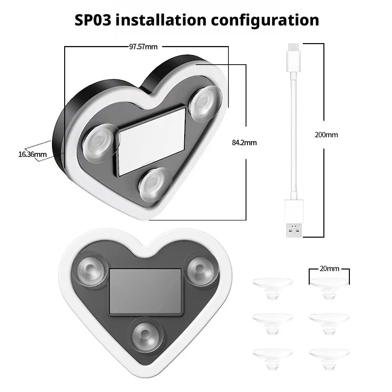 Automotive solar-powered, wire-free LED love light with triangular window, wireless neon glow, C-pillar ambiance, interior car d