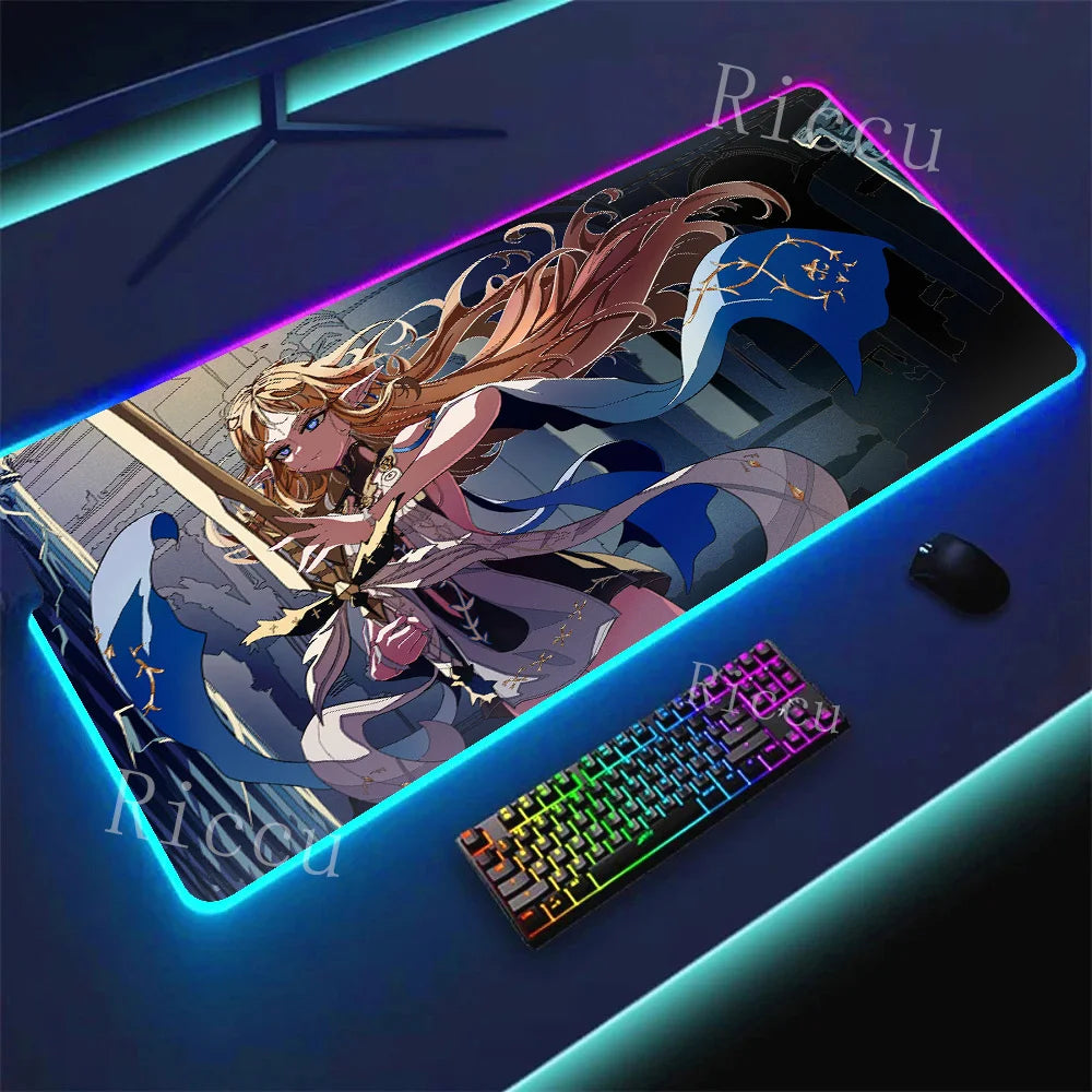 RGB HD Cartethyia Wuthering Waves MousePad Game Laptop Play Mat Extra Large Kawaii Non-slip MousePad Gaming Accessories E-Sports