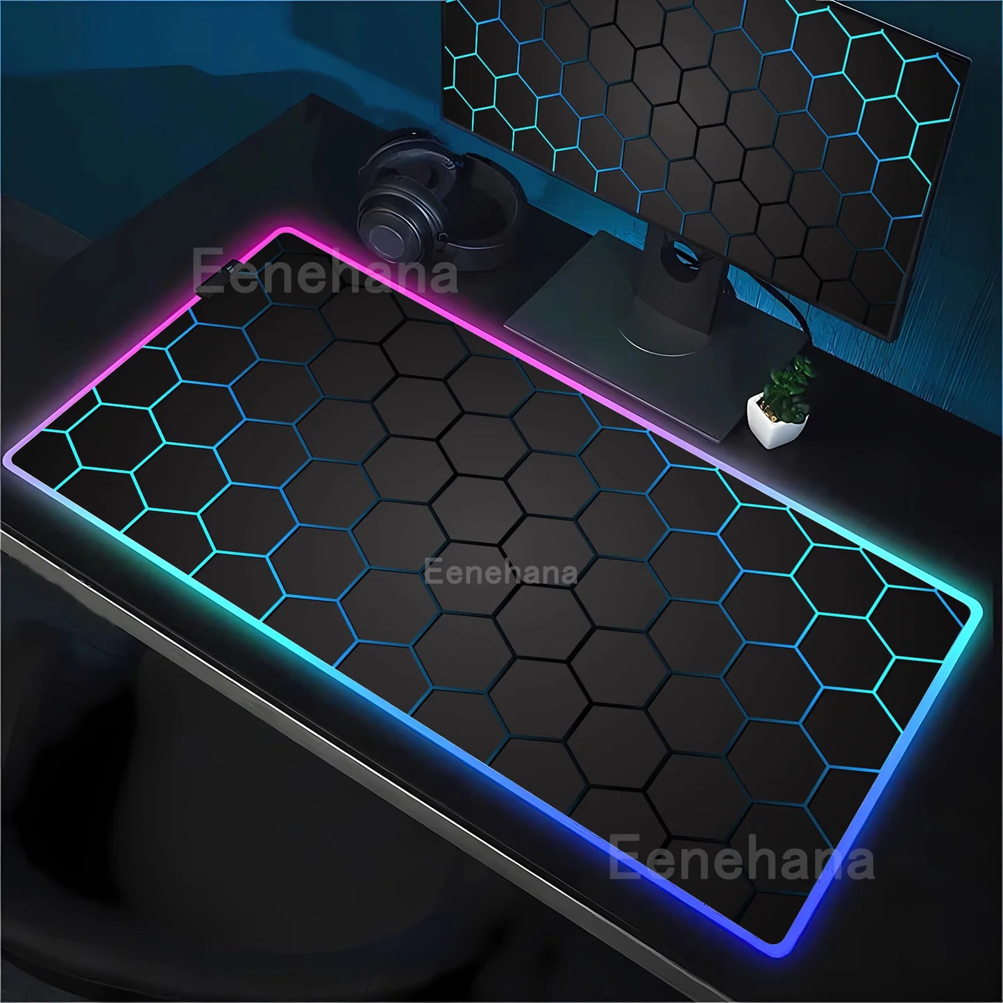 RGB Hexagon polygon Gaming Mouse Pad Rug Computer Accessories Antiskid Offices Geometric Mousepad Luminous Game offices Desk Mat